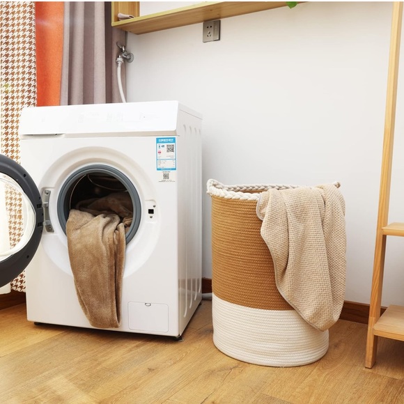 Natural and White Woven Storage Basket - Picture 2 of 6